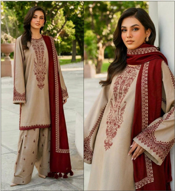 3 Pcs Women's Unstitched Embroidered Suit